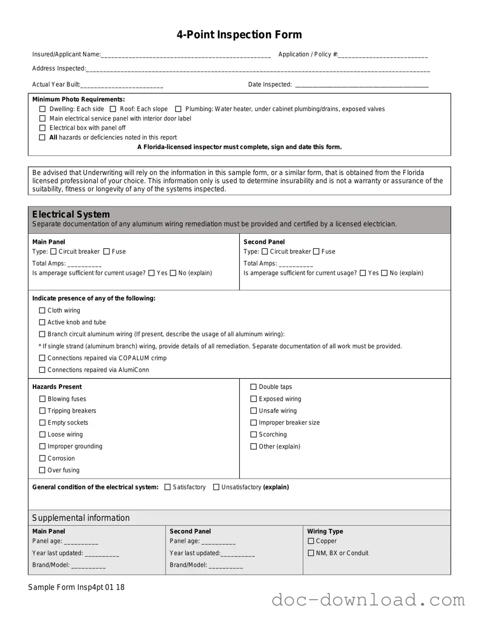 Fill Out Your 4 Point Inspection Template