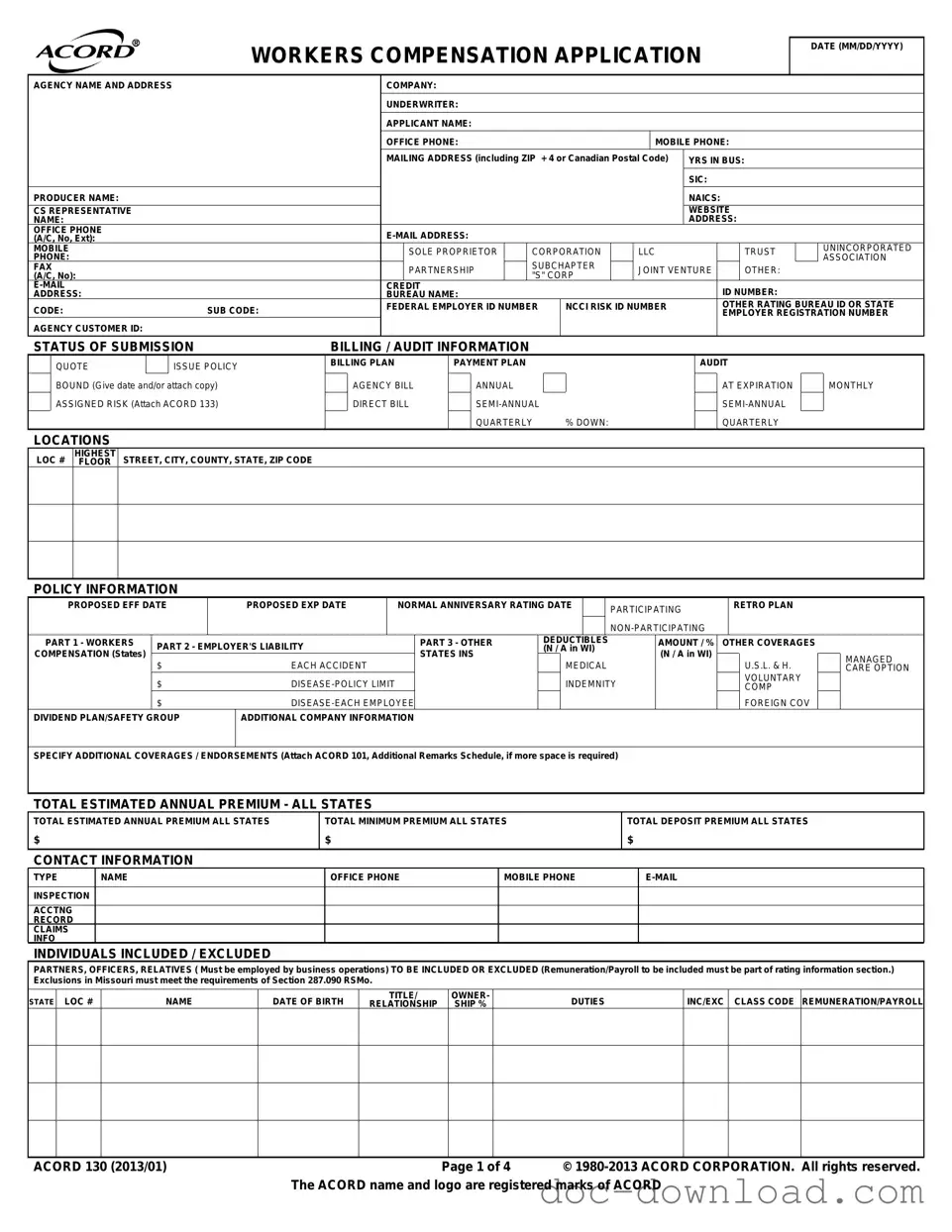 Fill Out Your Acord 130 Template