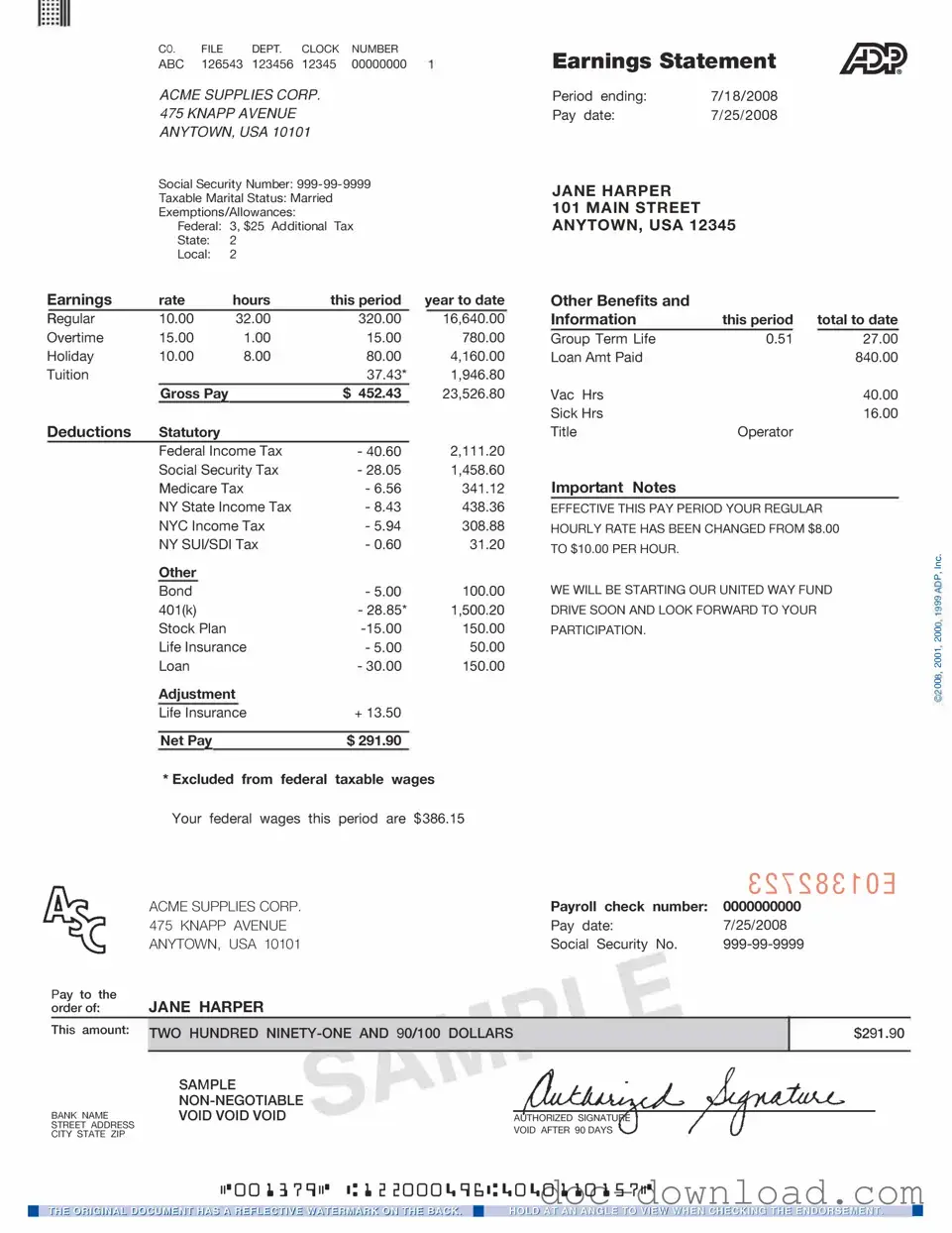 Fill Out Your Adp Pay Stub Template
