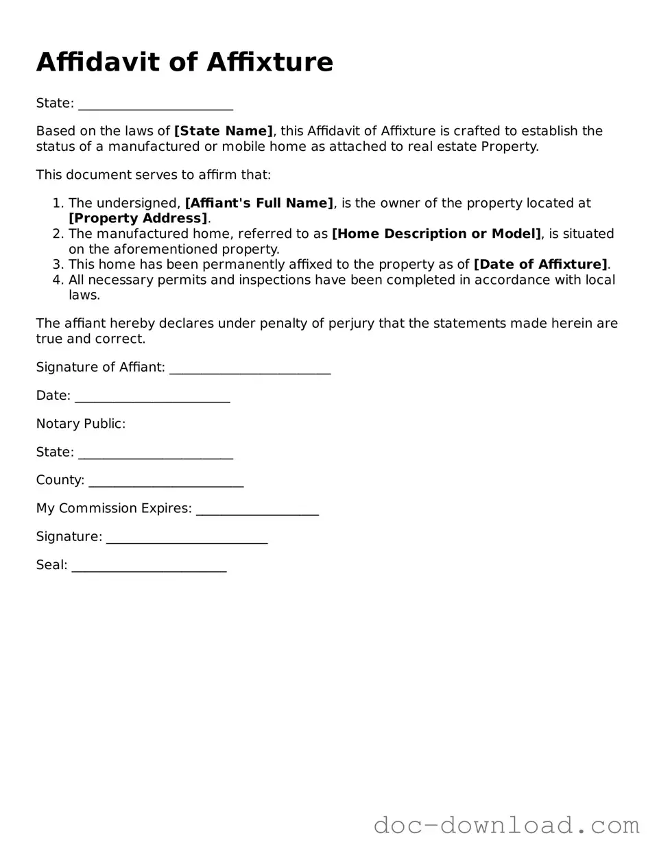 Printable Affidavit of Affixture Template