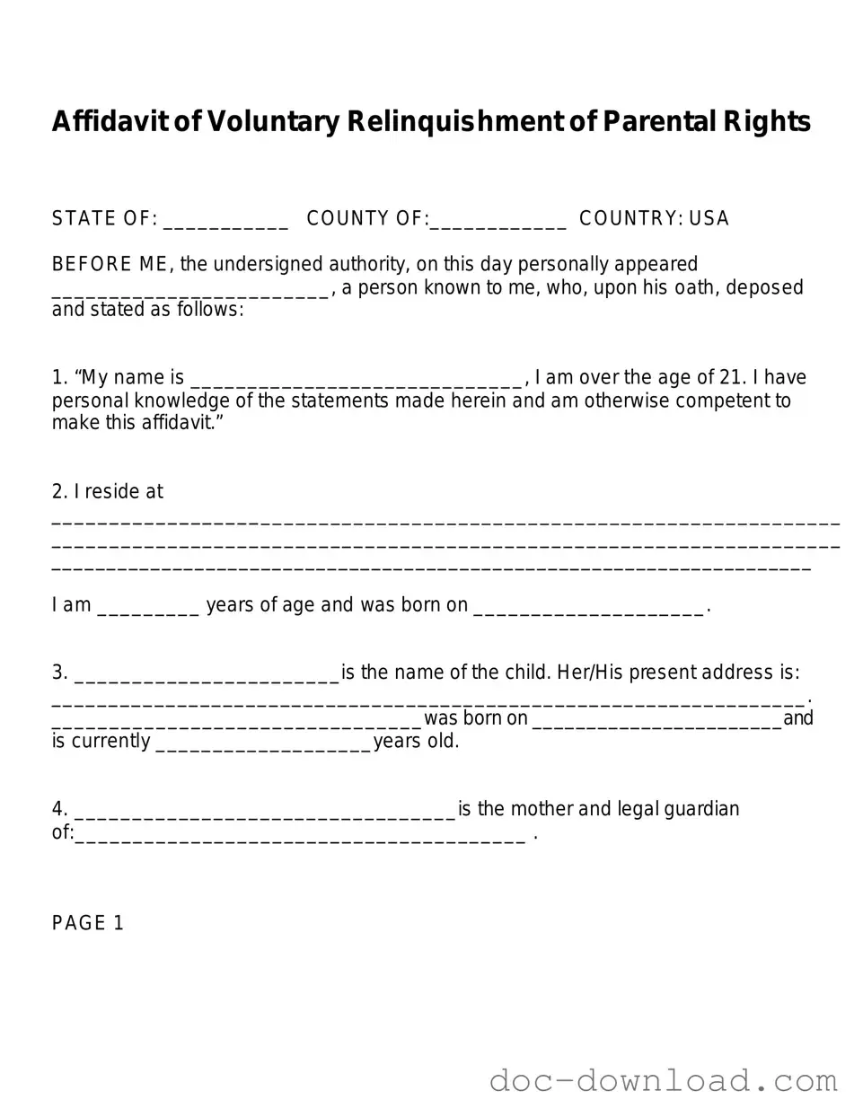 Fill Out Your Affidavit Parental Rights Template