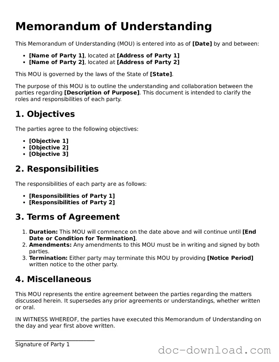 Printable Memorandum of Understanding Template