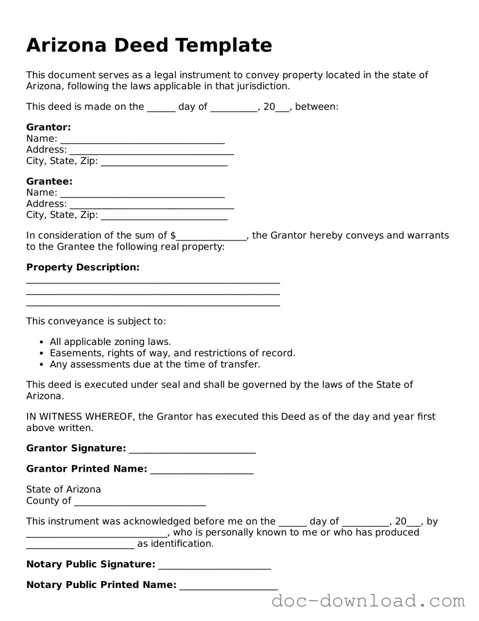 Blank  Deed Document for Arizona