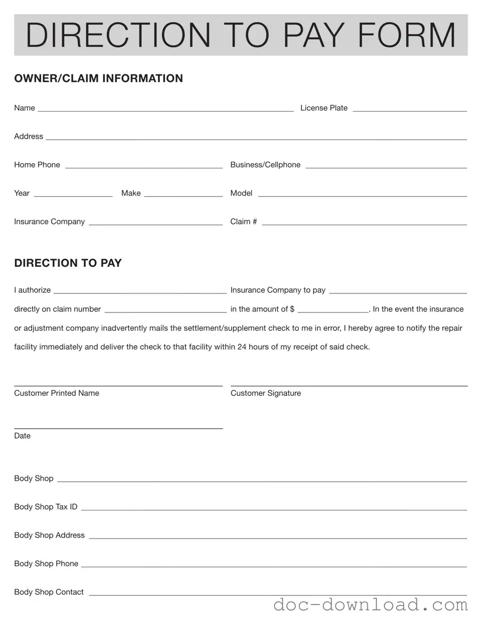 Fill Out Your Authorization And Direction Pay Template