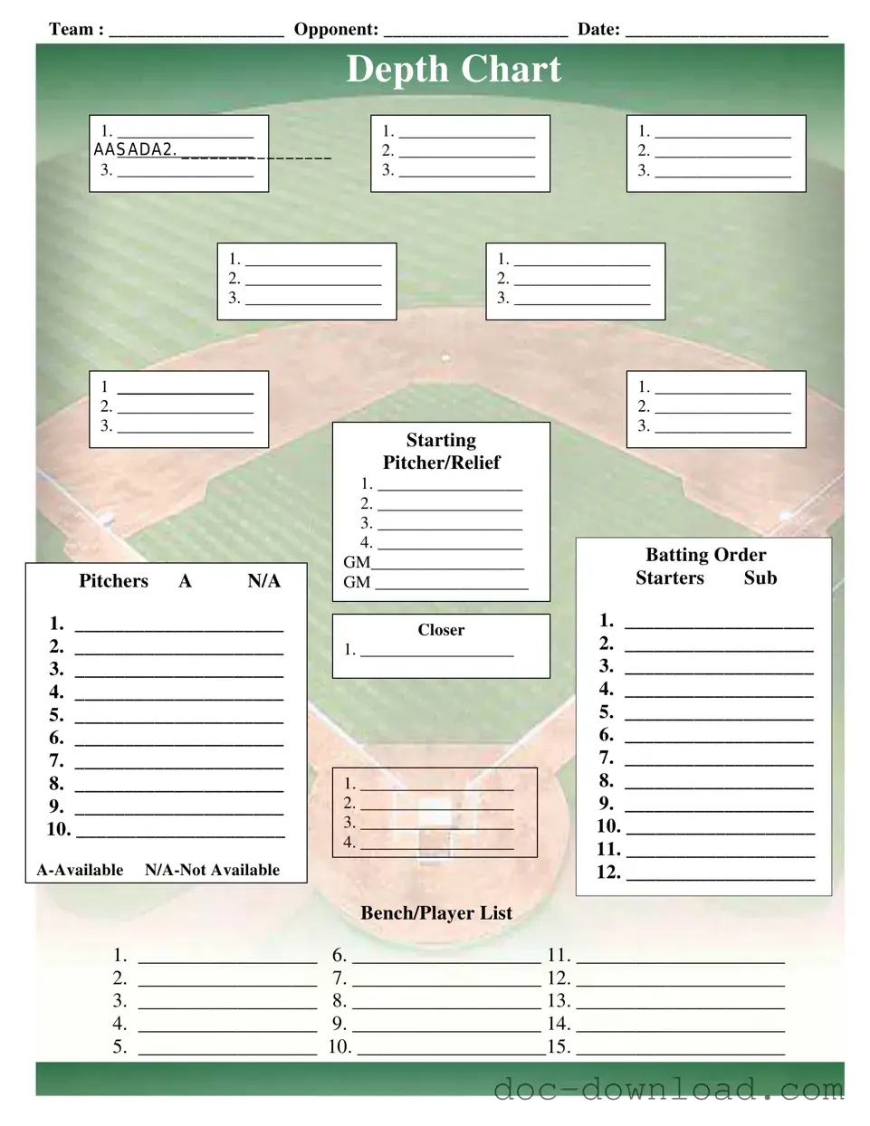 Fill Out Your Baseball Field Lineup Template
