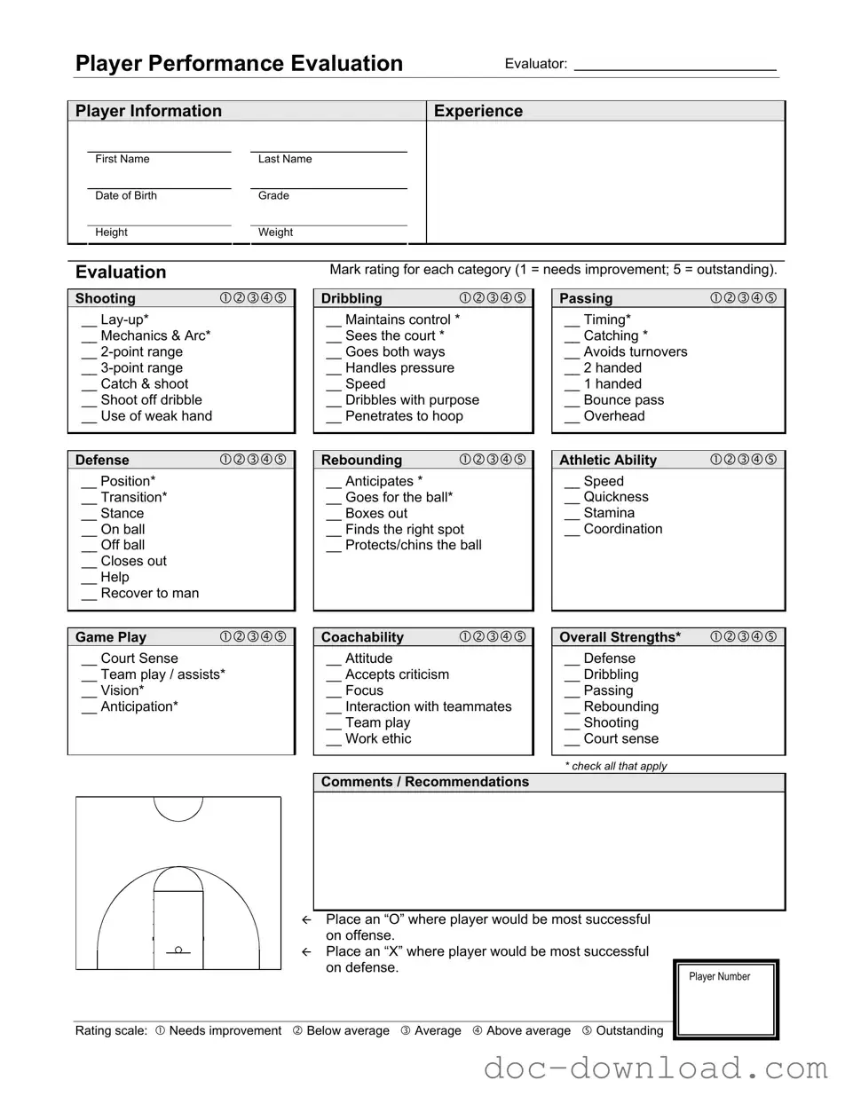 Fill Out Your Basketball Evaluation Template