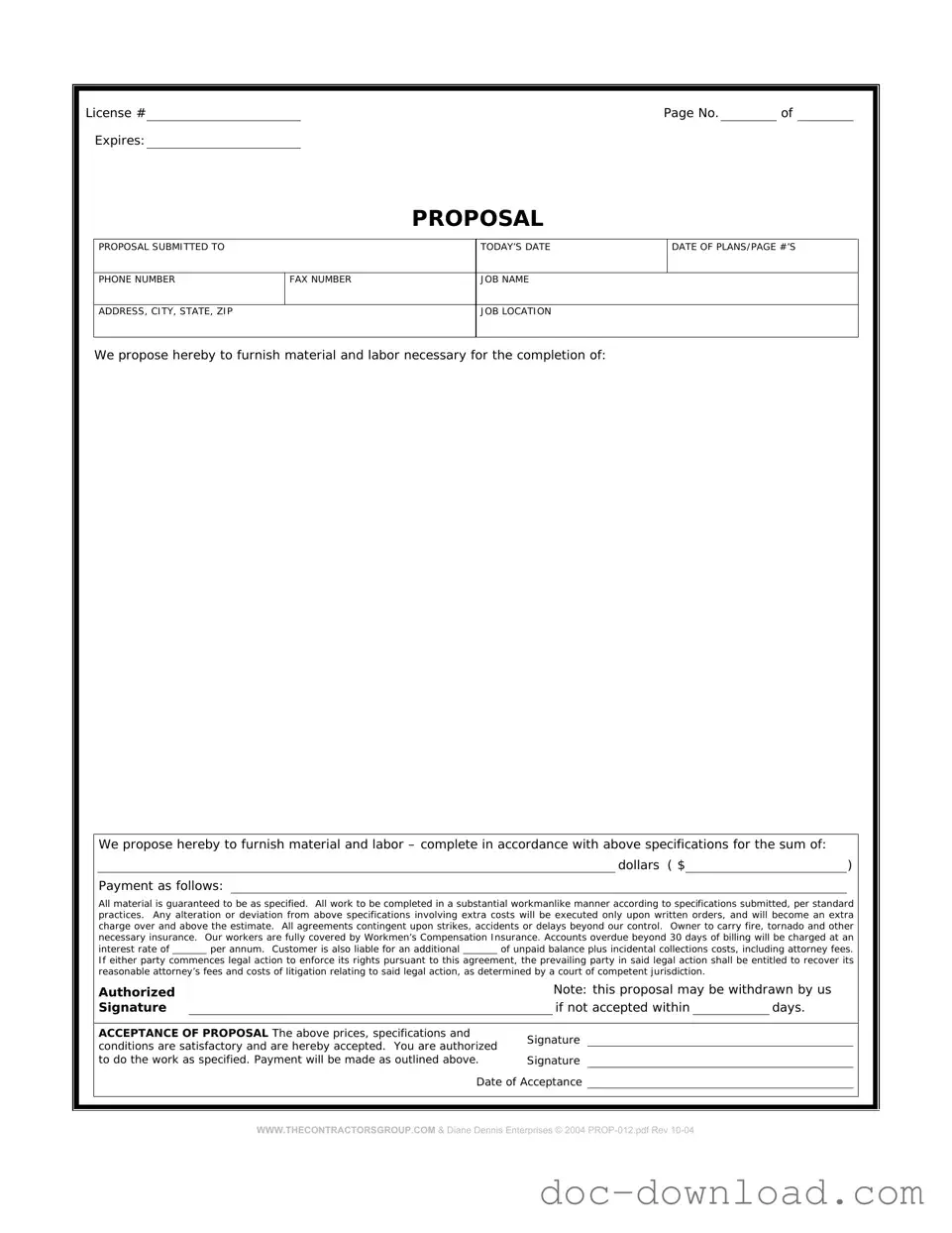 Fill Out Your Construction proposal form Template