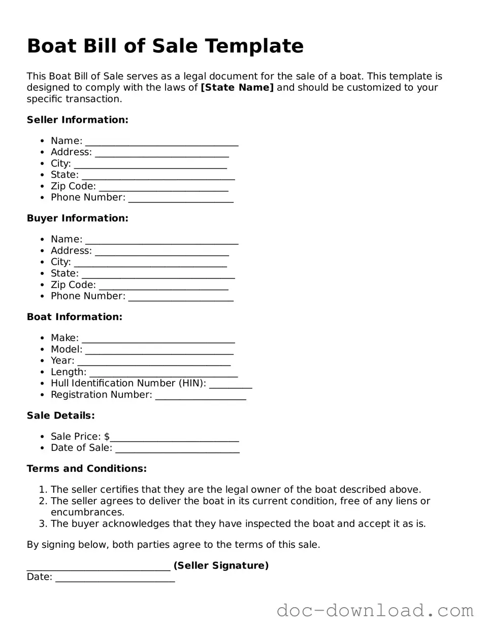 Printable Boat Bill of Sale Template