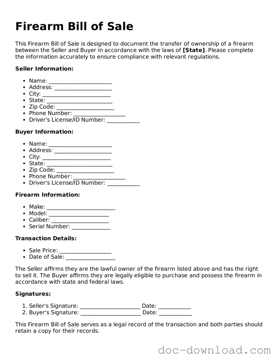 Printable Firearm Bill of Sale Template