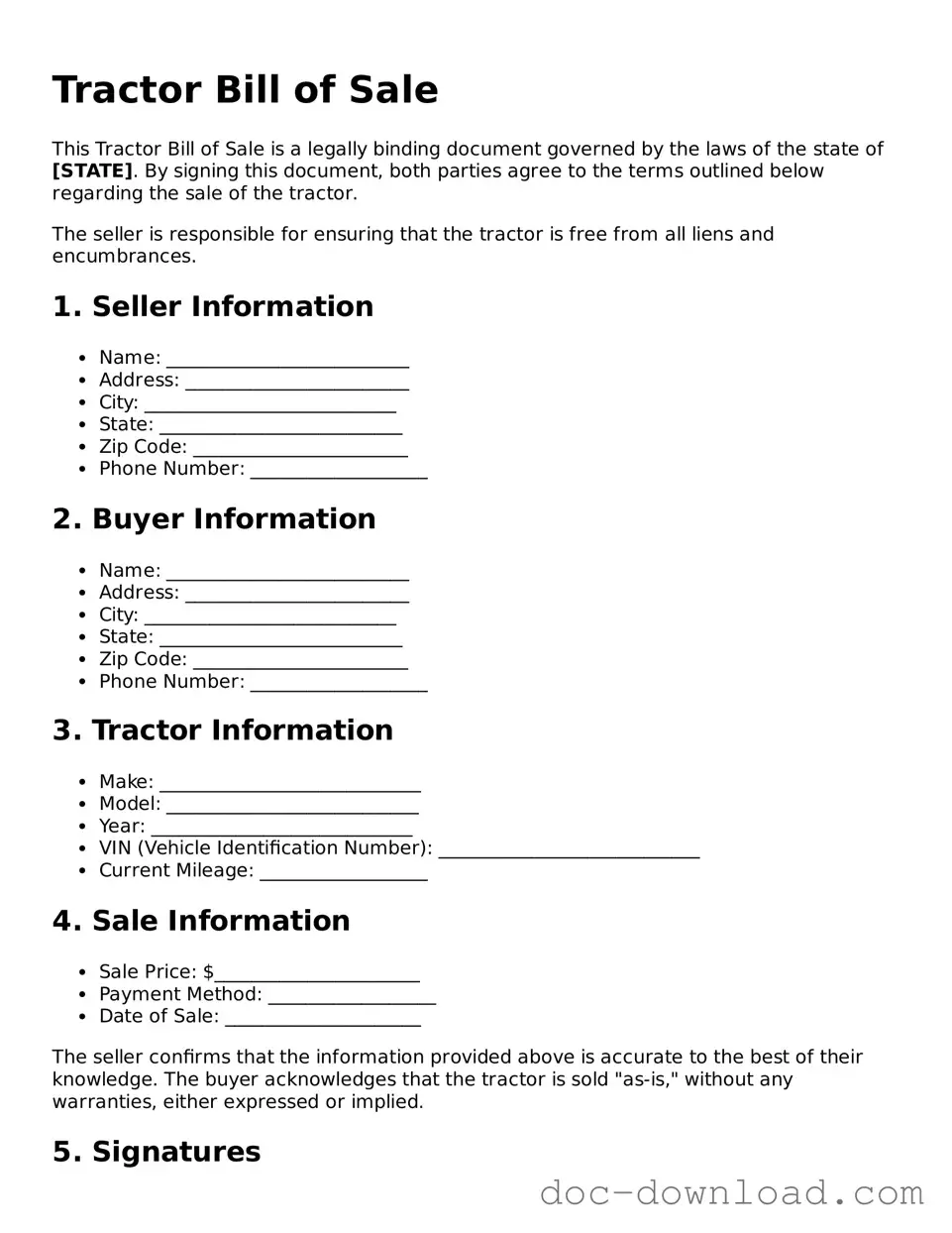 Printable Tractor Bill of Sale Template