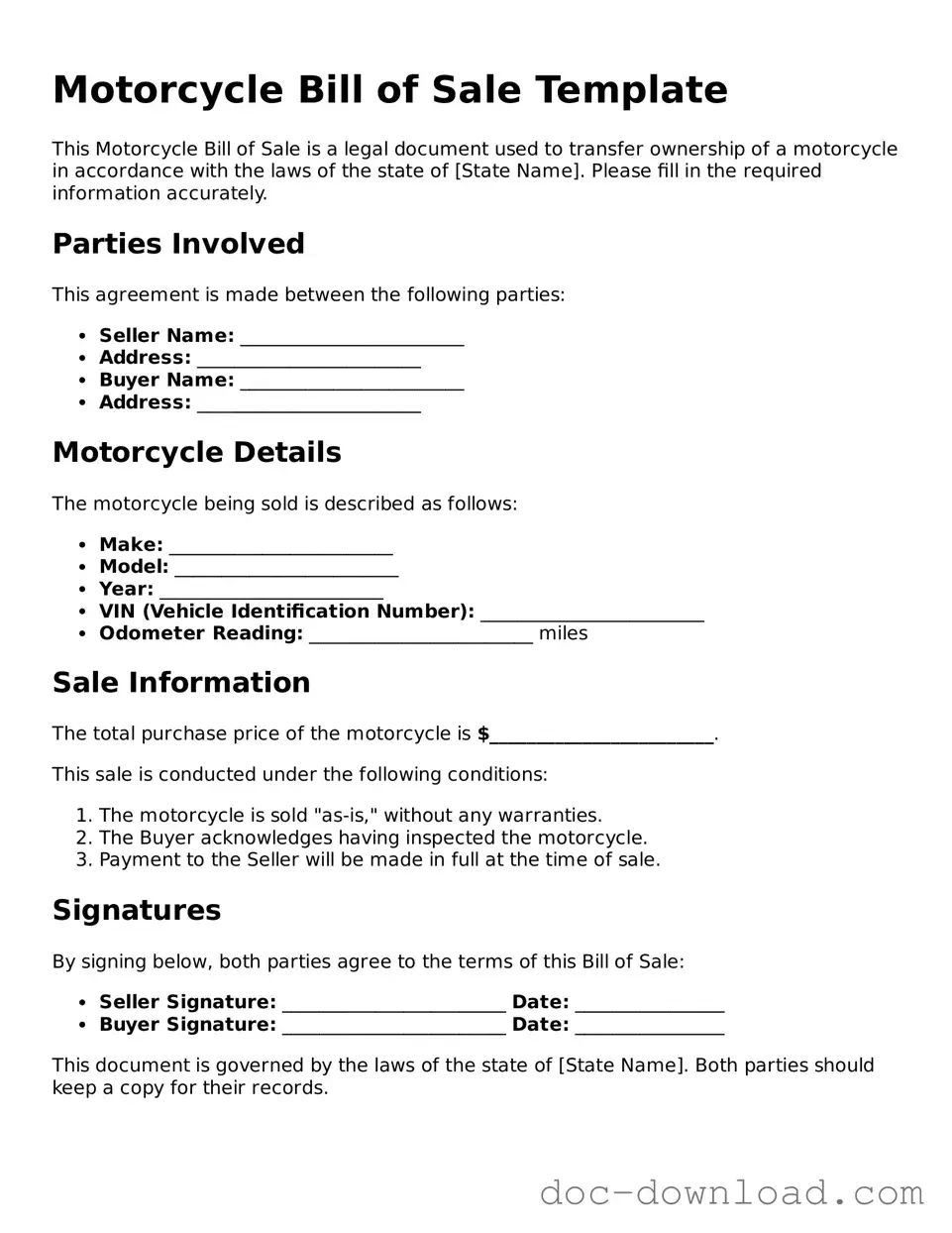 Printable Motorcycle Bill of Sale Template