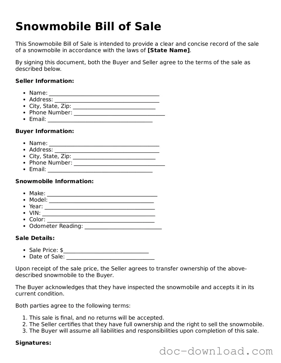 Printable Snowmobile Bill of Sale Template