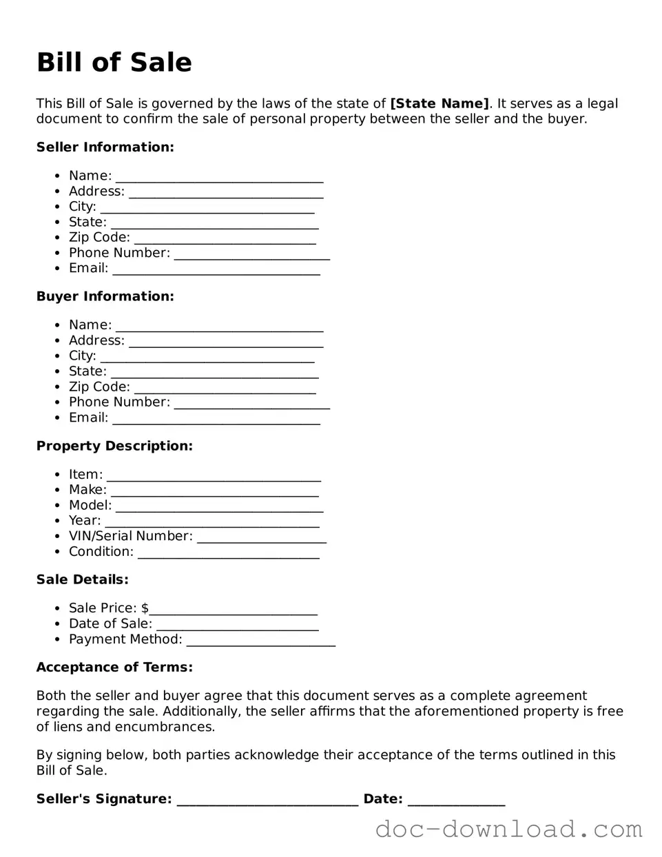 Printable Bill of Sale Template