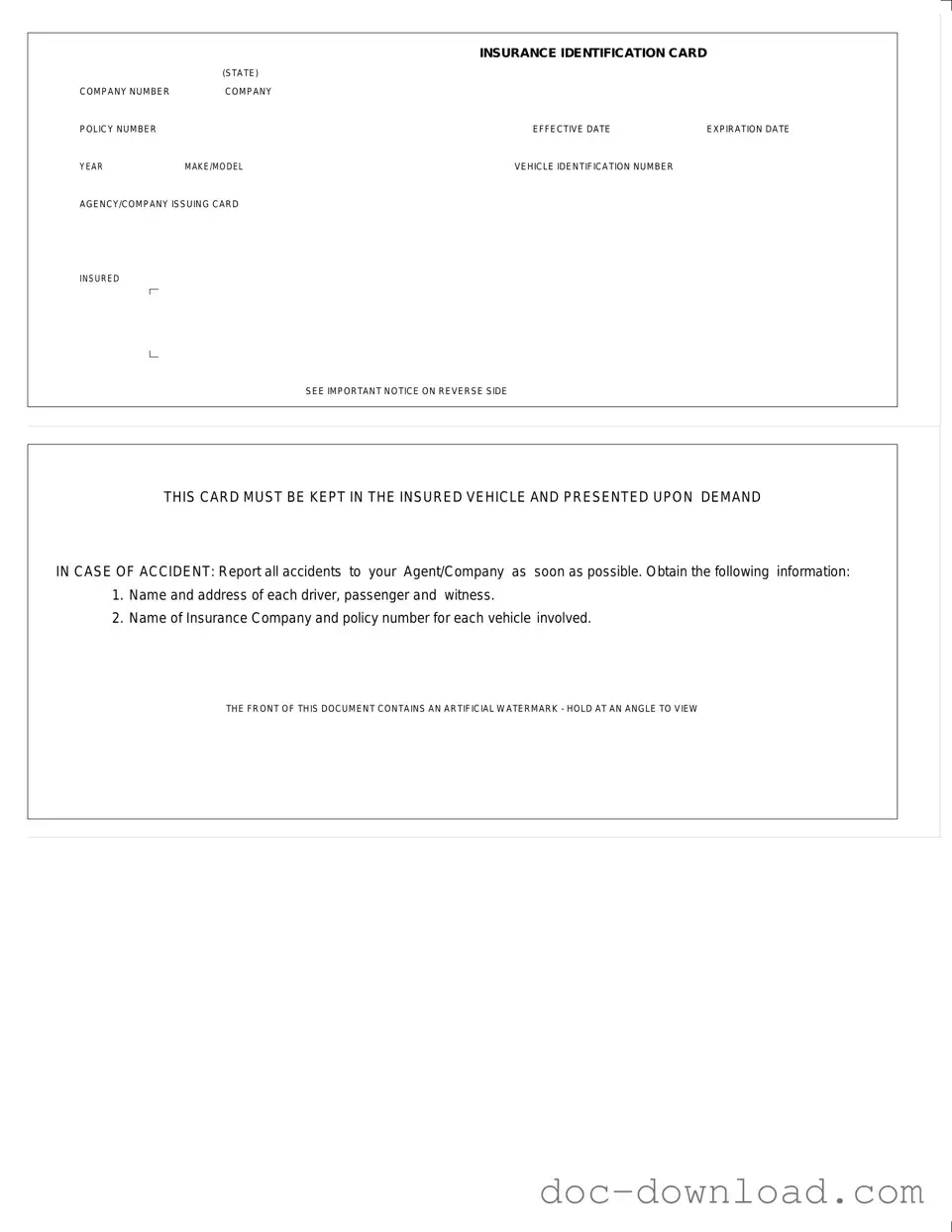 Fill Out Your Auto Insurance Card Template