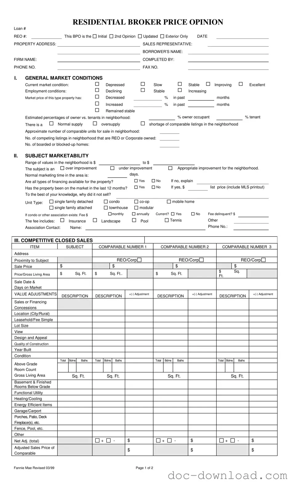 Fill Out Your Broker Price Opinion Template