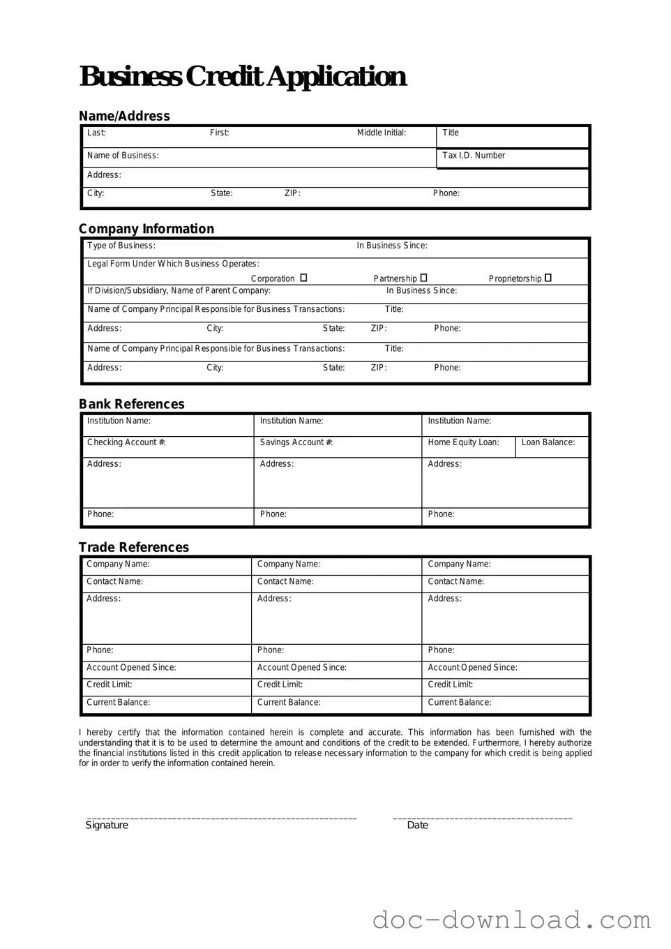 Fill Out Your Business Credit Application Template