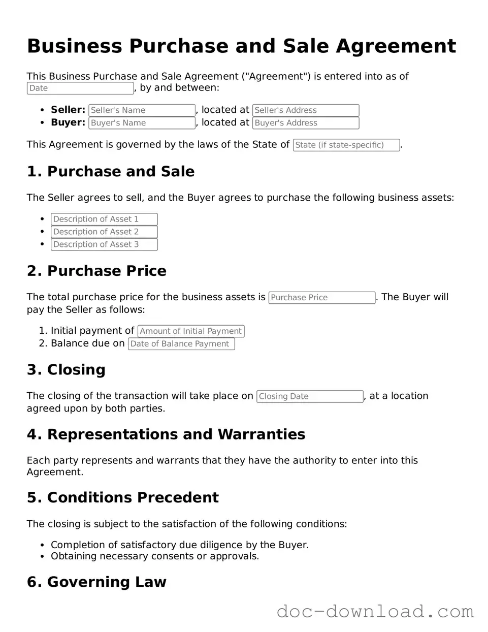 Printable Business Purchase and Sale Agreement Template