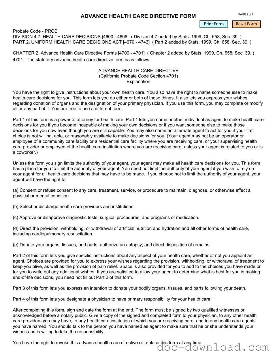 Fill Out Your California Advanced Health Care Directive Template