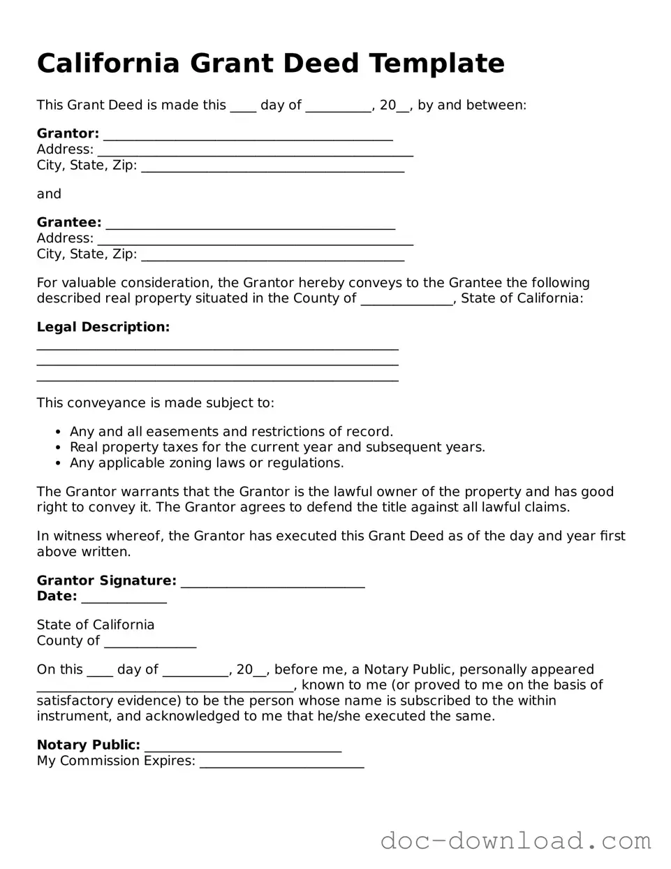 Blank  Deed Document for California