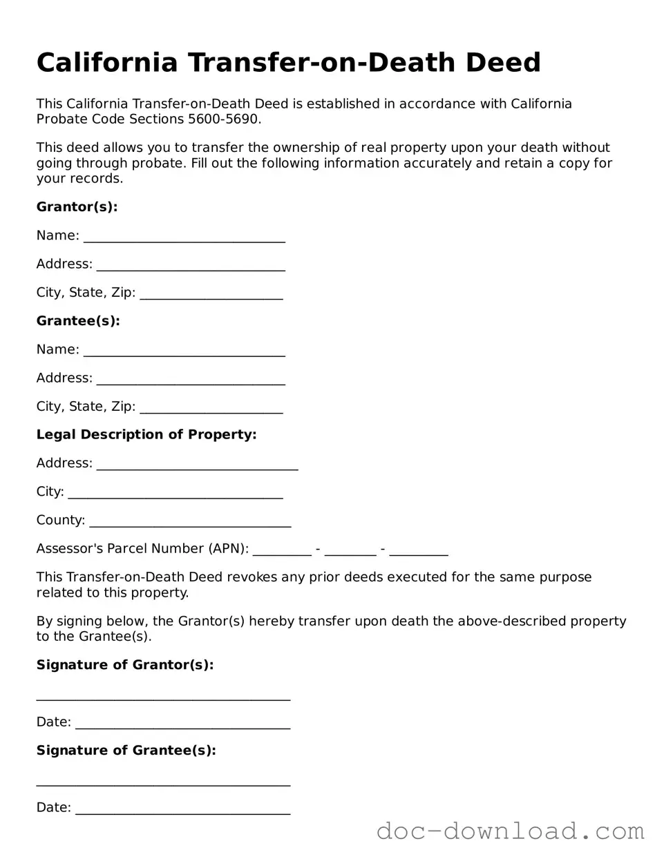Blank  Transfer-on-Death Deed Document for California