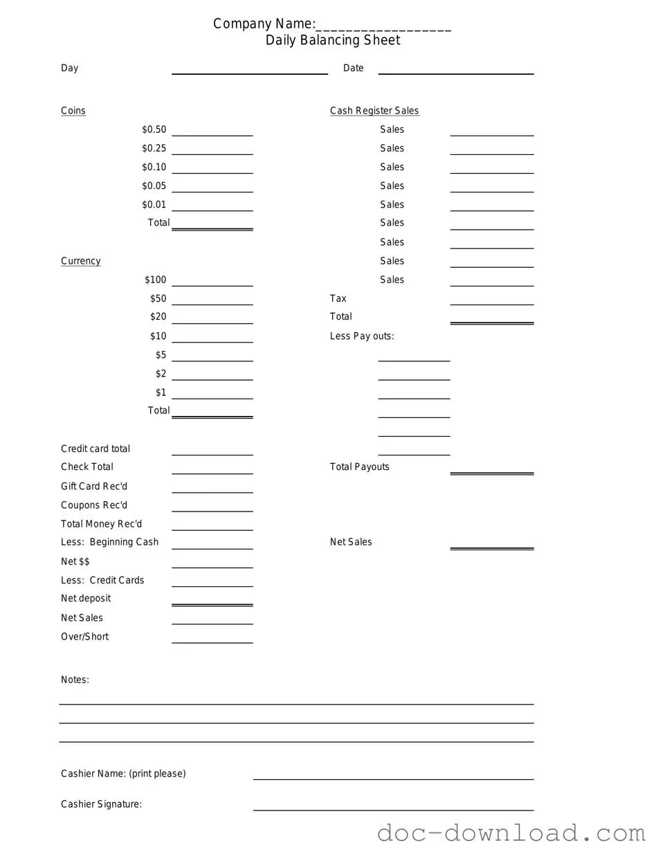 Fill Out Your Cash Drawer Count Sheet Template