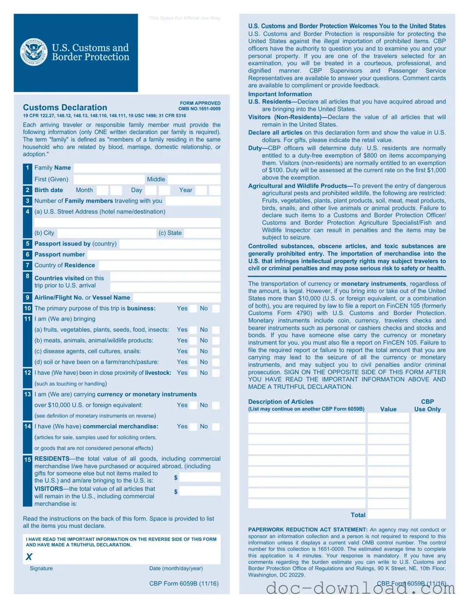 Fill Out Your CBP 6059B Template