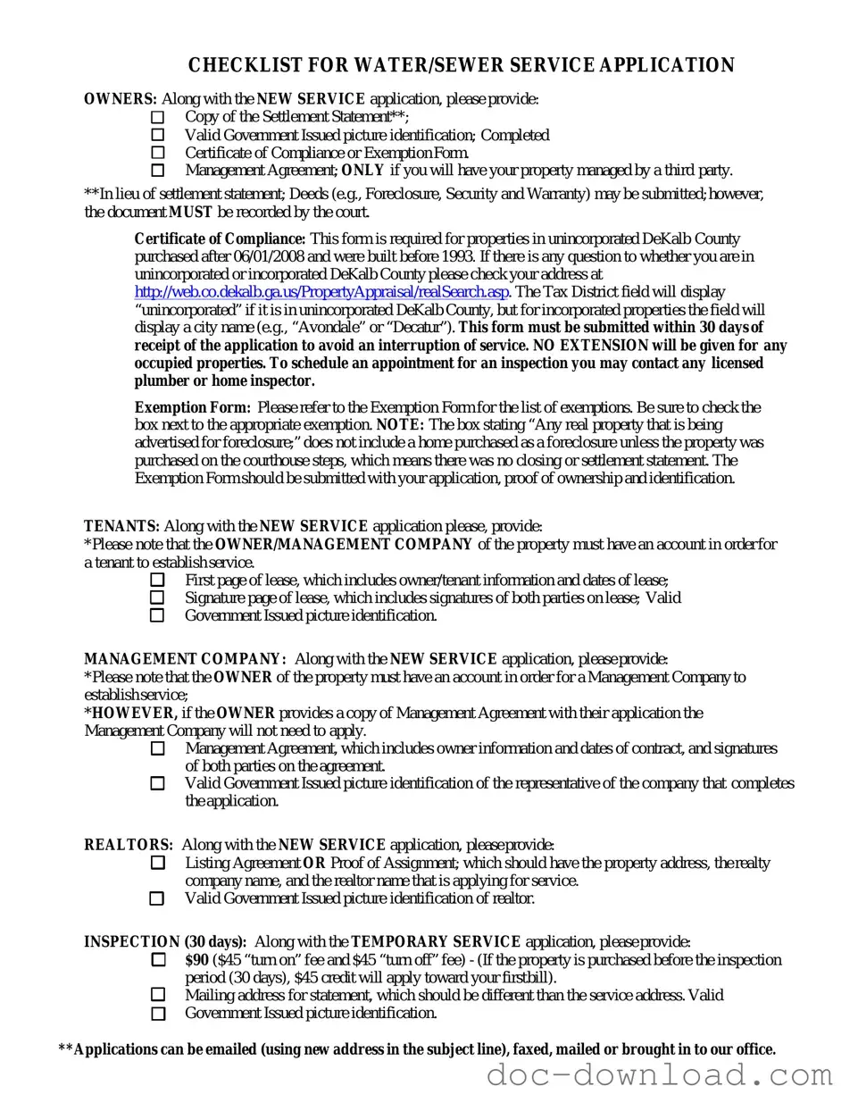 Fill Out Your Dekalb County Water Application Template
