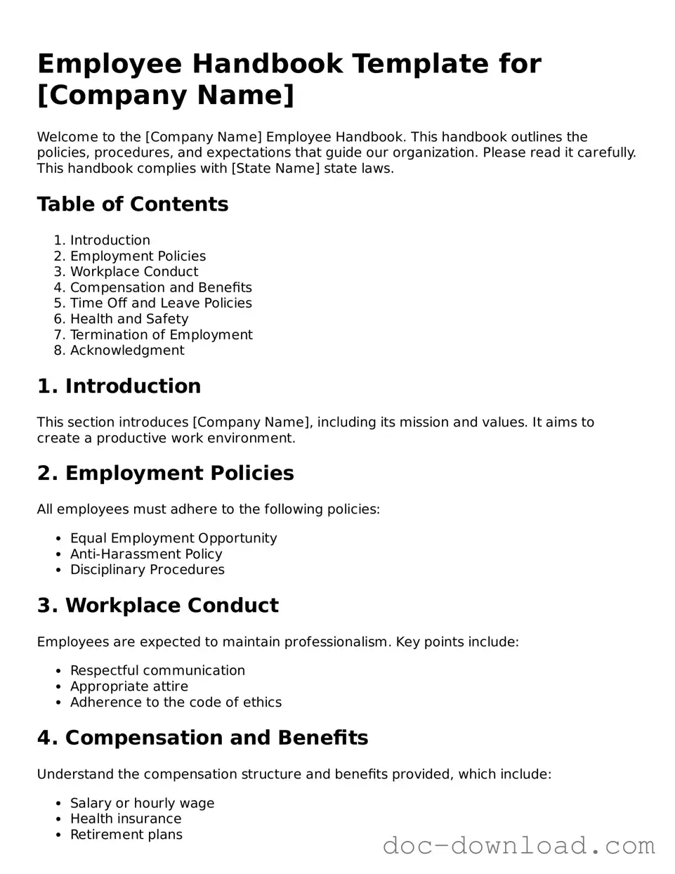 Printable Employee Handbook Template