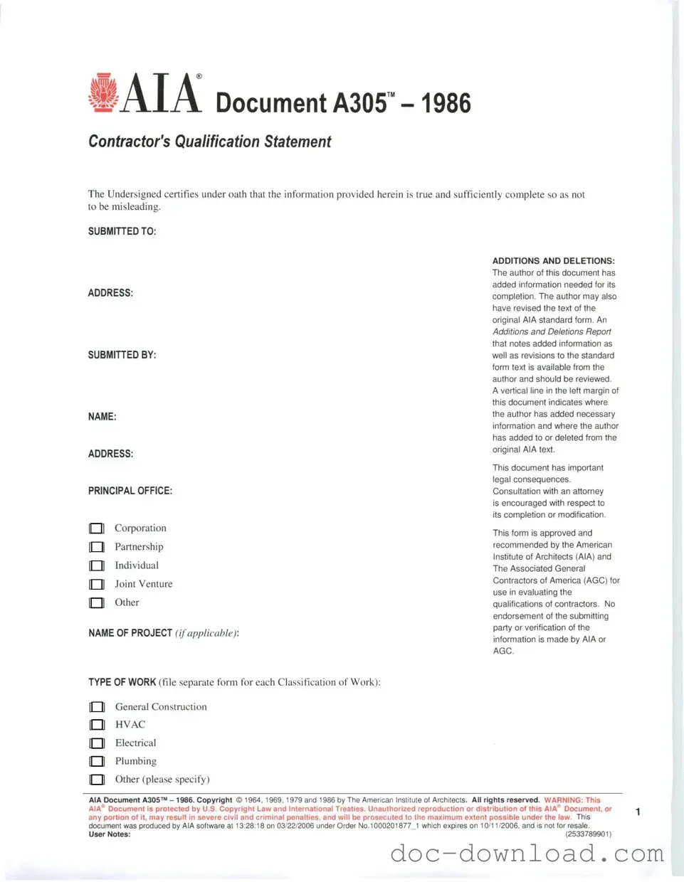 Fill Out Your AIA A305 Template