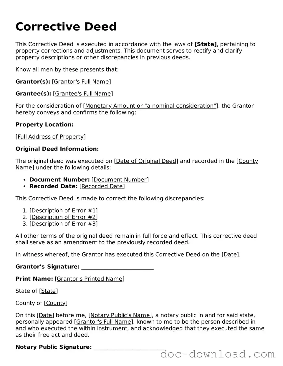 Printable Corrective Deed Template