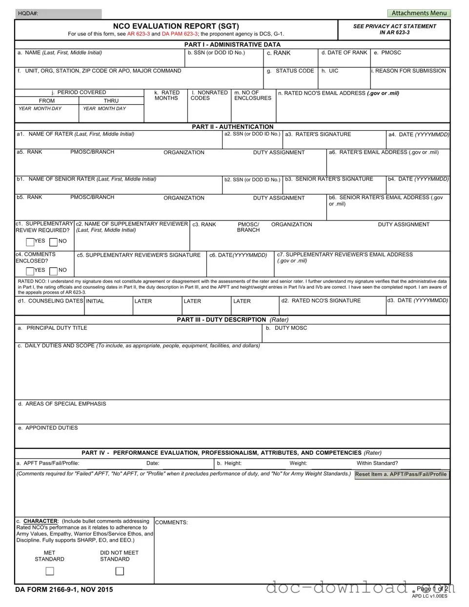 Fill Out Your Da 2166 9 1 Template