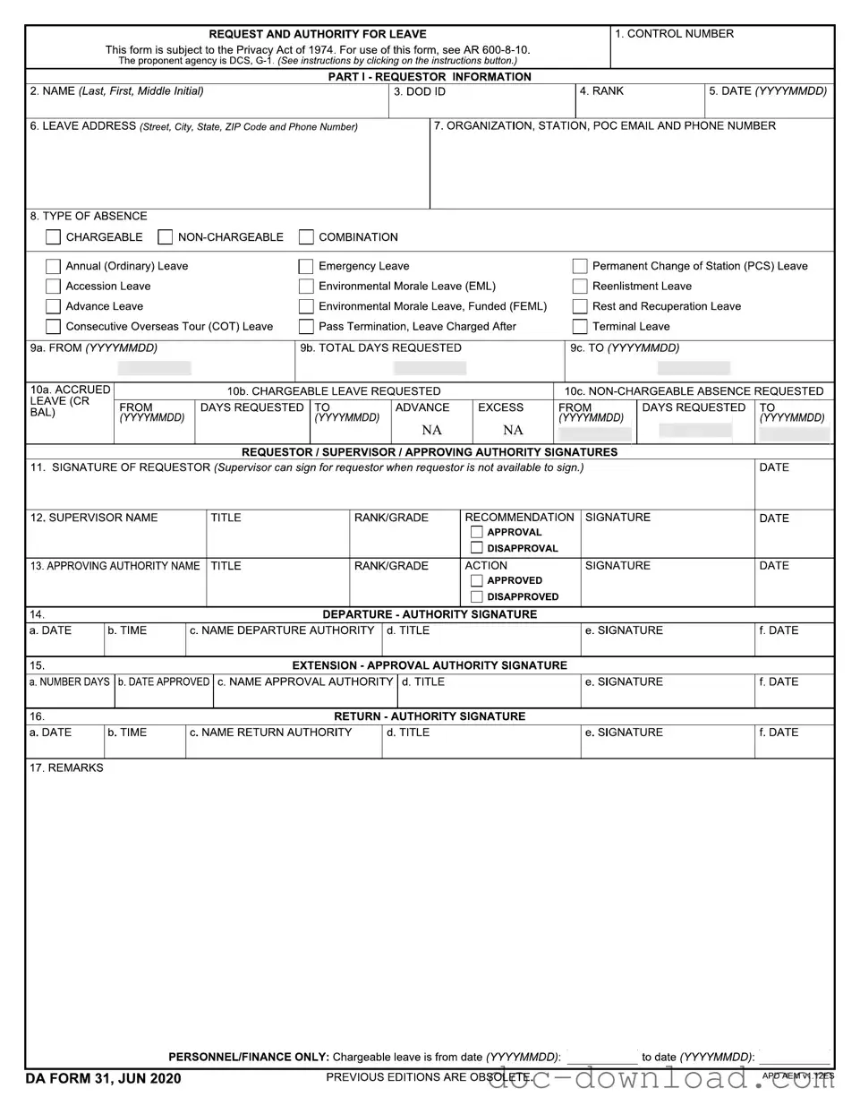 Fill Out Your Da 31 Template
