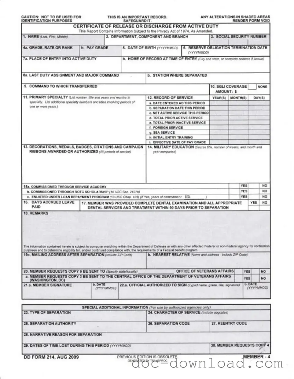 Fill Out Your Dd 214 Template