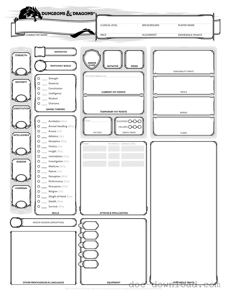 Fill Out Your Dnd Character Sheet Template