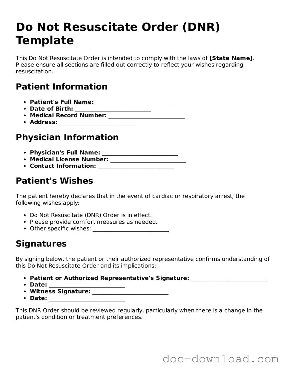 Printable Do Not Resuscitate Order Template
