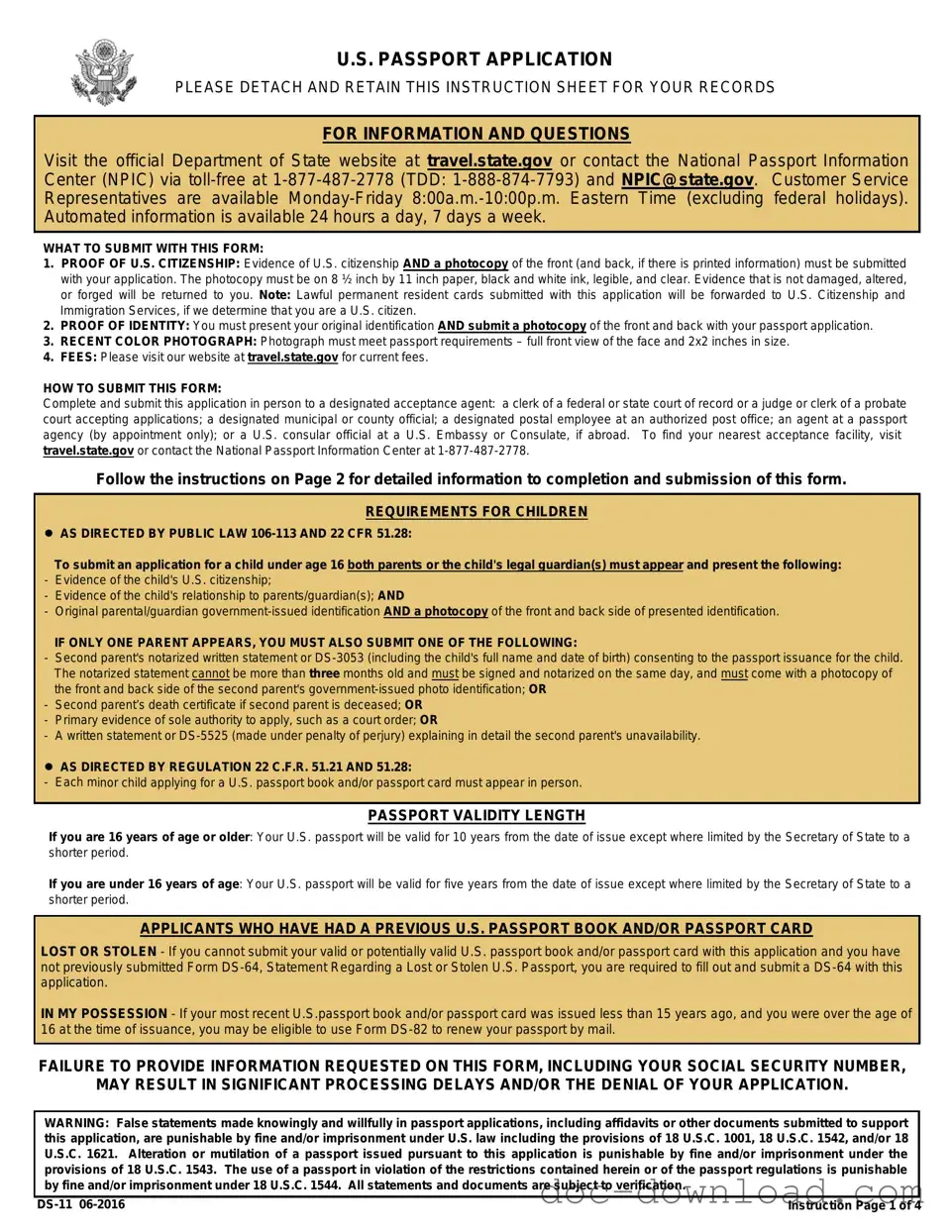 Fill Out Your DS-11 U.S. Passport application Template
