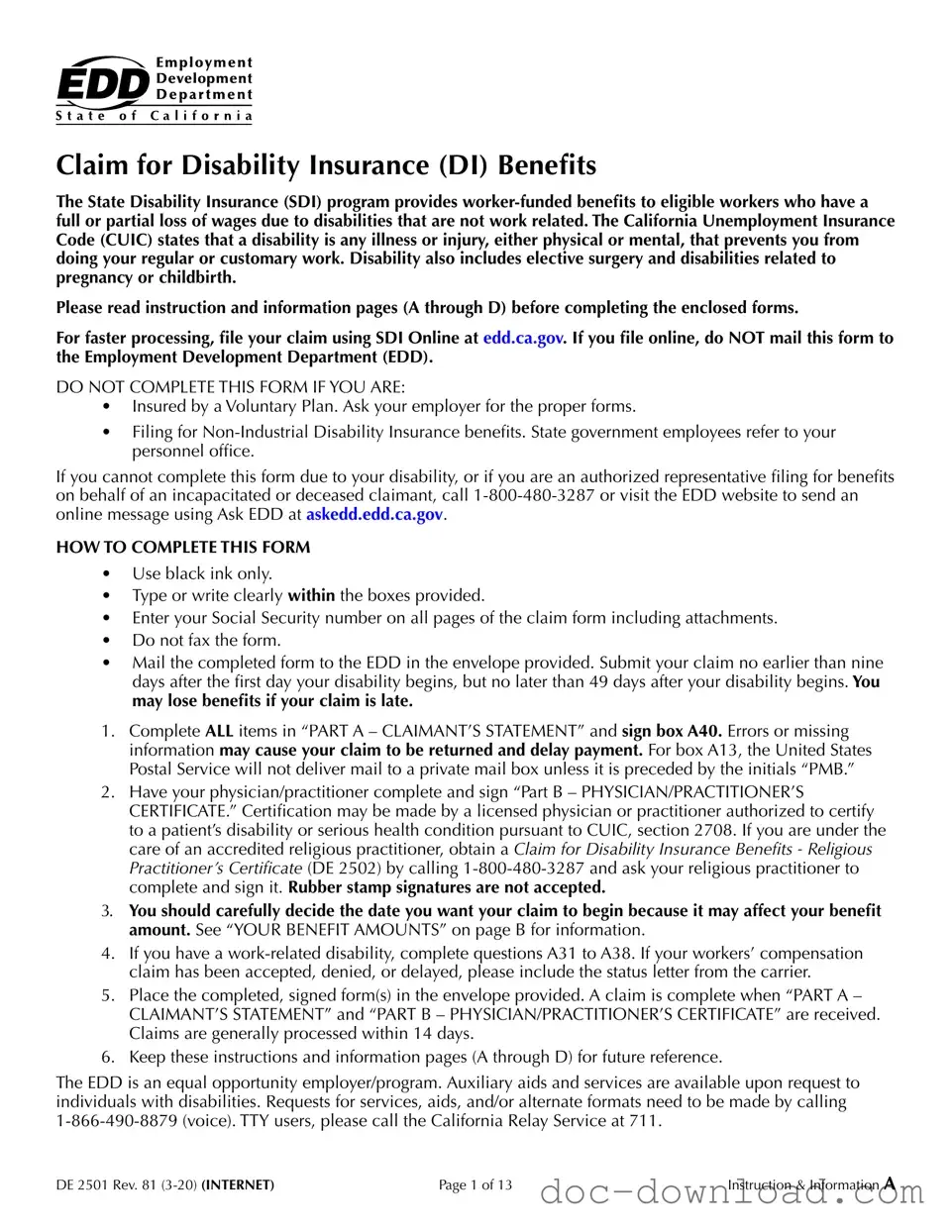 Fill Out Your EDD DE 2501 Template