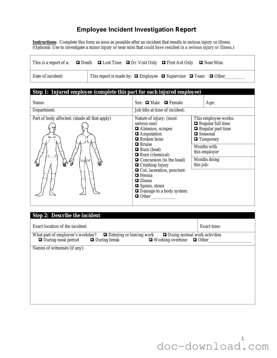 Fill Out Your Employee Accident Report Template