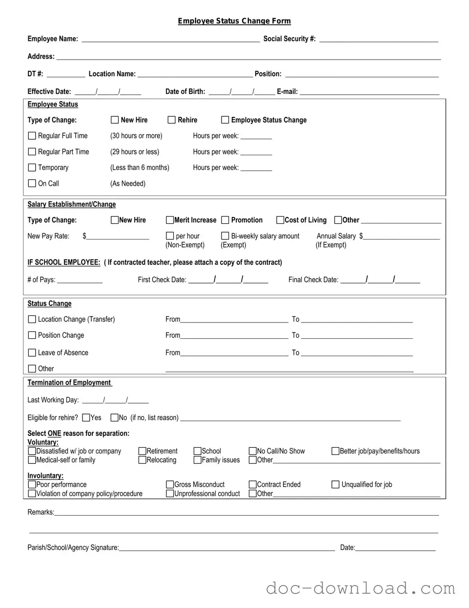 Fill Out Your Employee Status Change Template