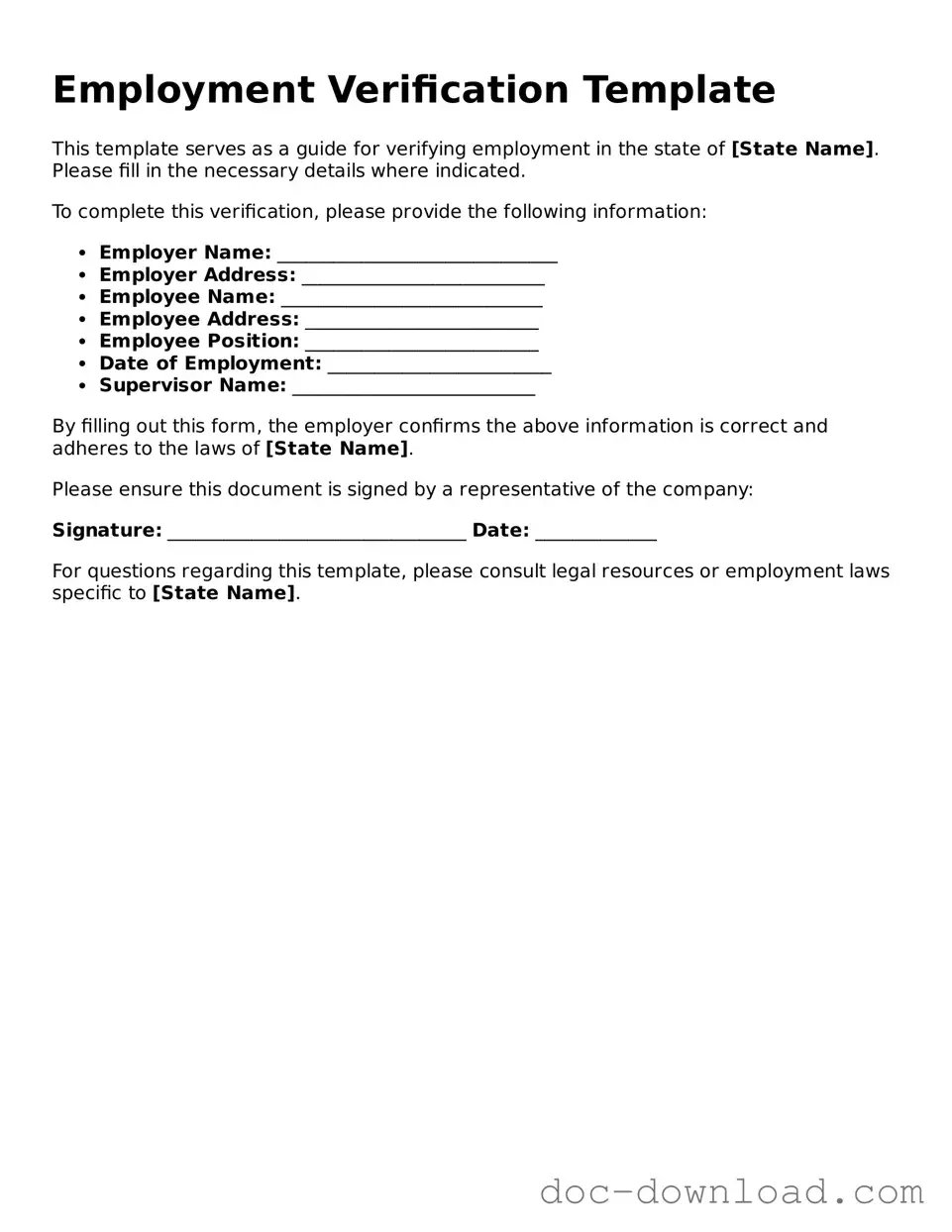 Printable Employment Verification Template