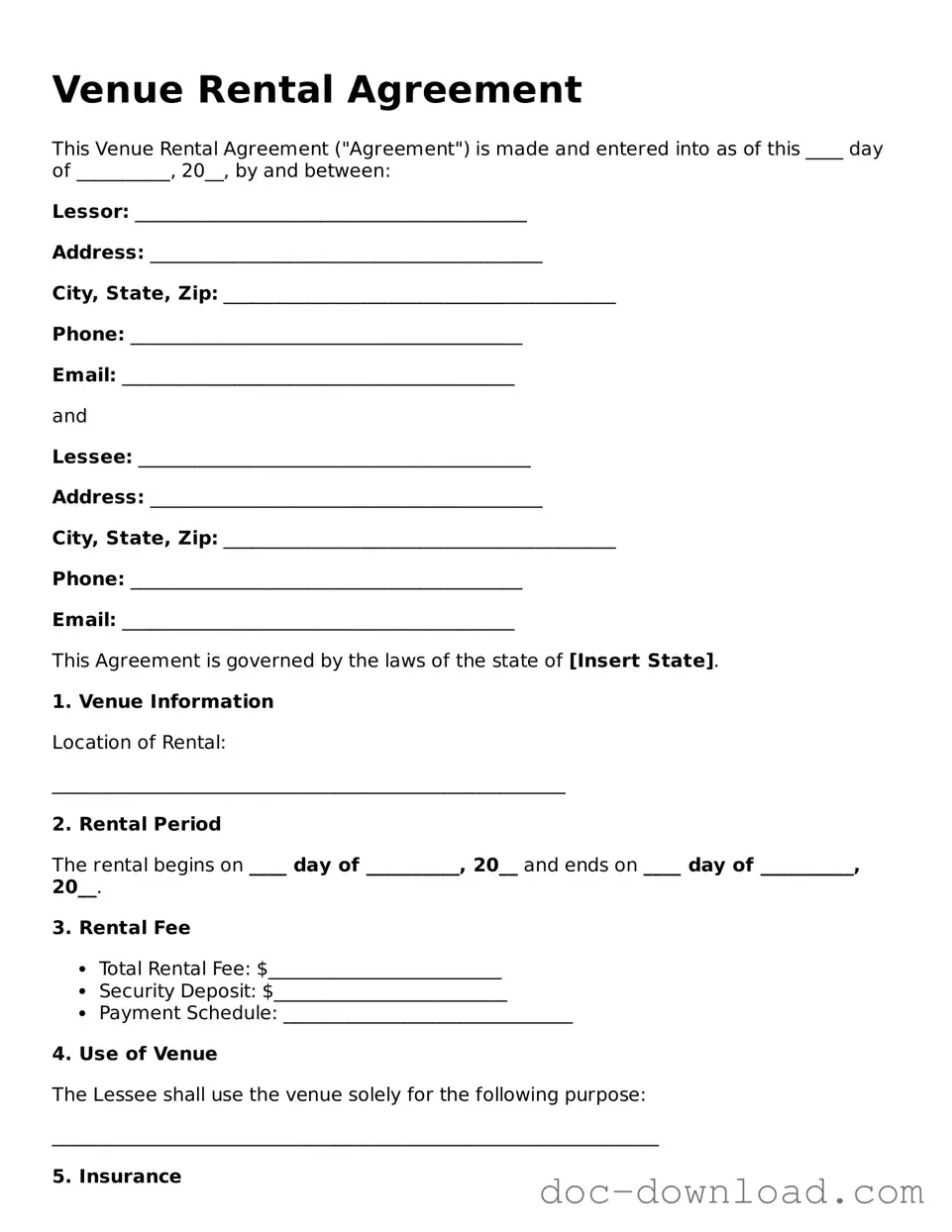Printable Venue Rental Agreement Template