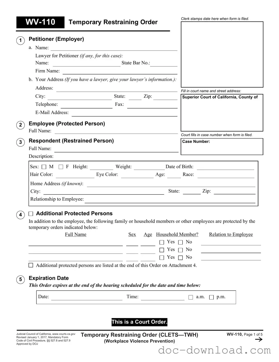 Fill Out Your Fake Restraining Order Template