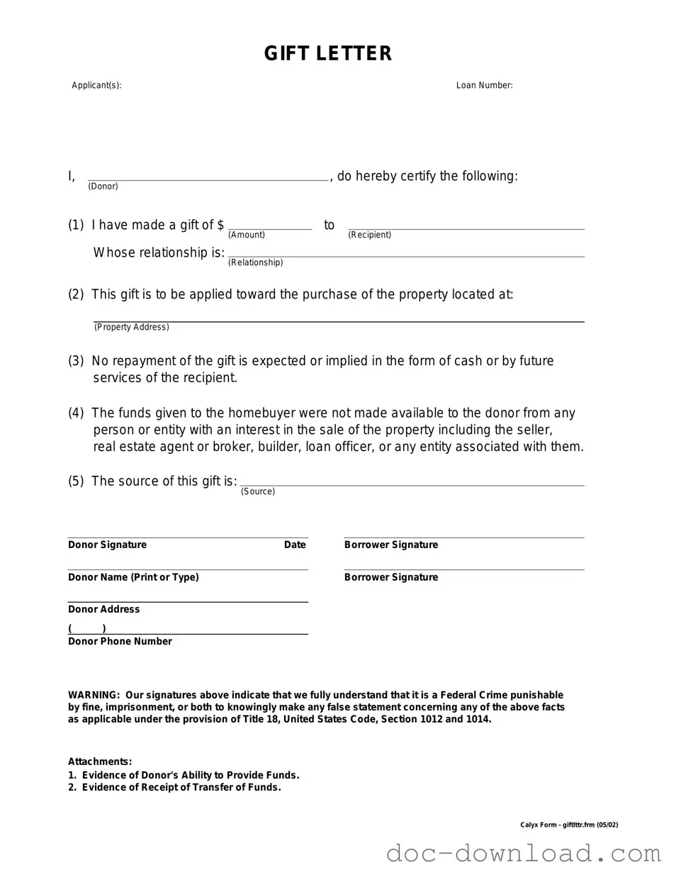 Fill Out Your Gift Letter Template