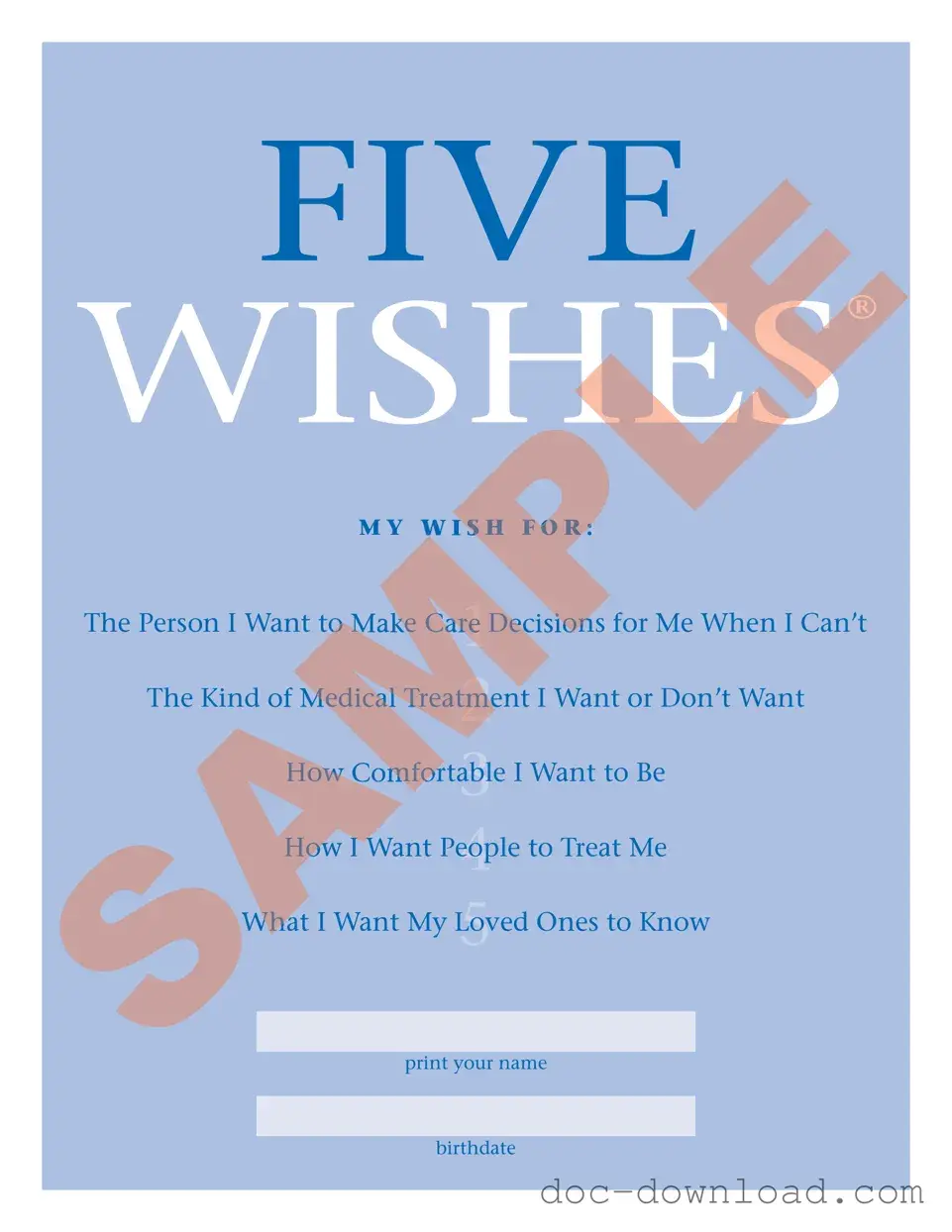 Fill Out Your 5 Wishes Document Template