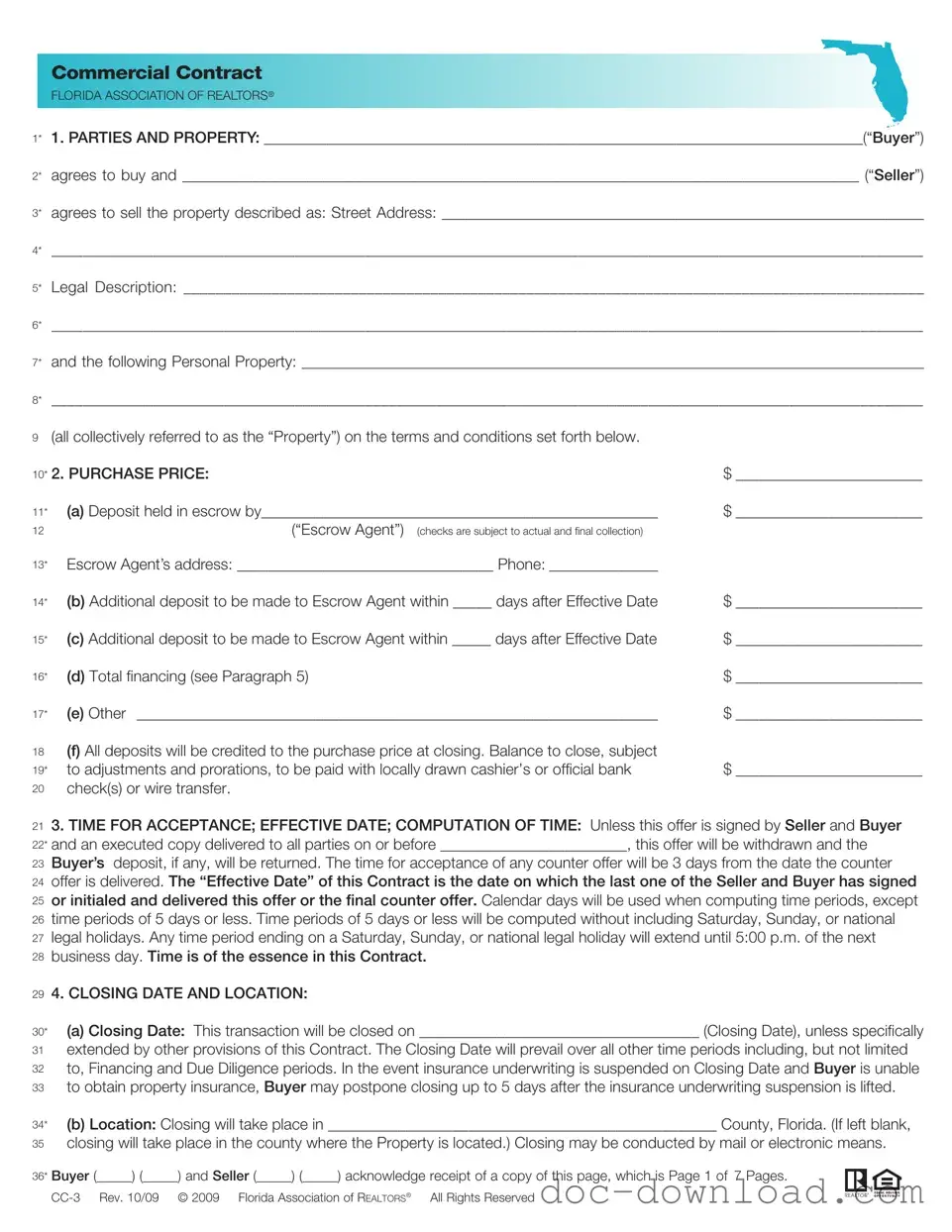 Fill Out Your Florida Commercial Contract Template