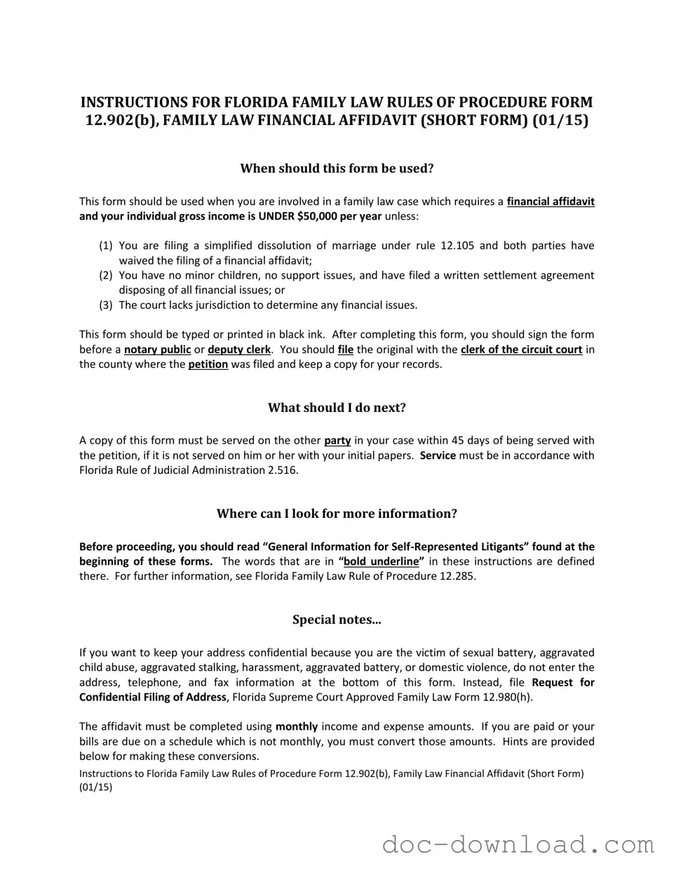 Fill Out Your Florida Financial Affidavit Short 12.902(b) Template