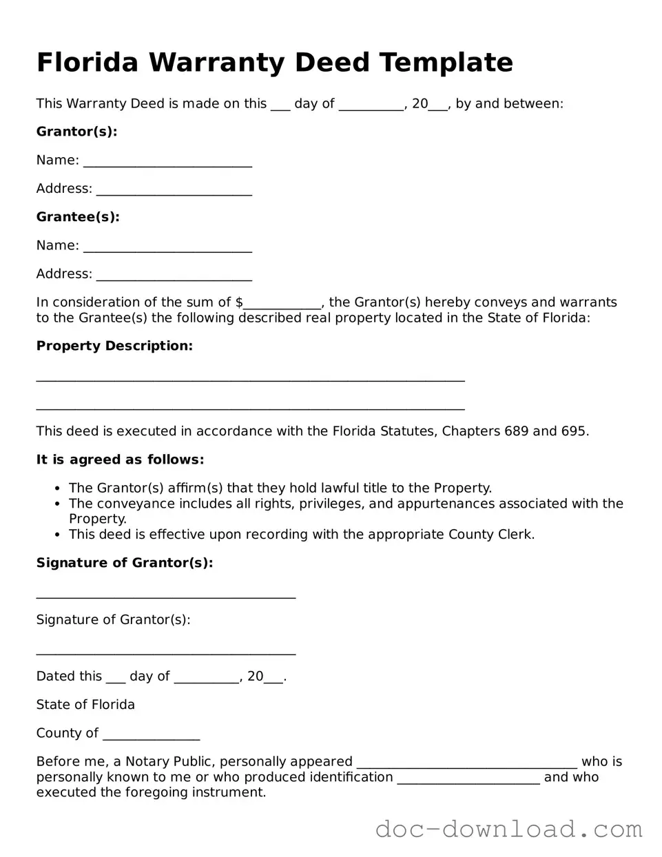 Blank  Deed Document for Florida
