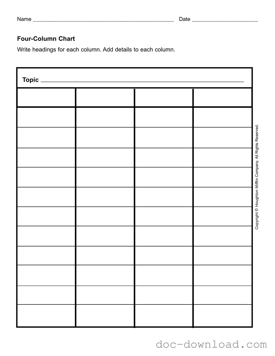 Fill Out Your Four Column Chart Template