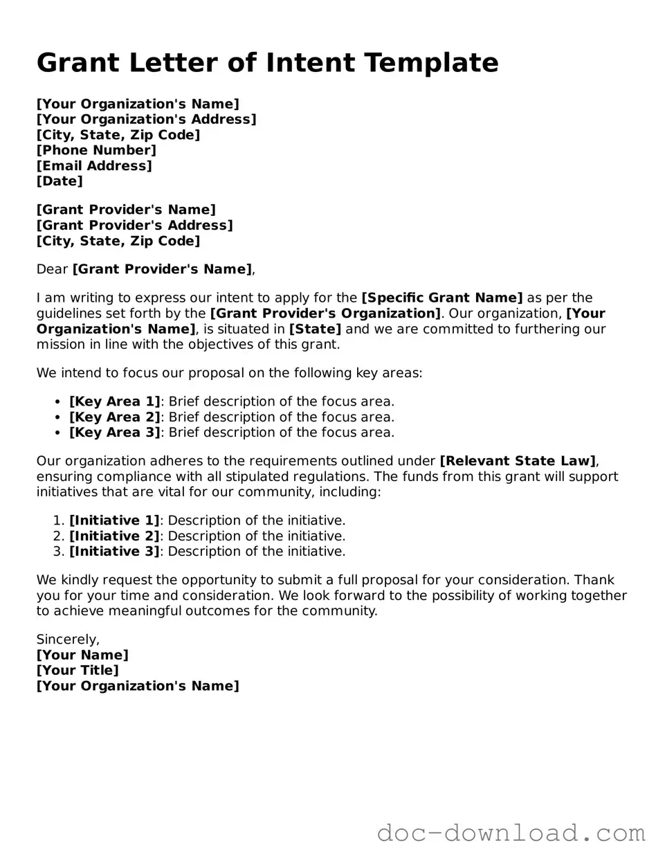 Printable Grant Letter of Intent Template