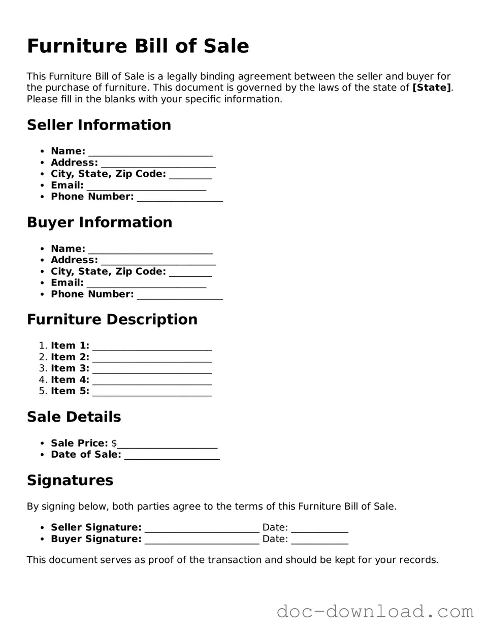 Printable Furniture Bill of Sale Template